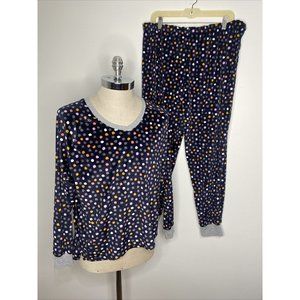Cuddle Duds Lounge Set Velour  Navy Blue Polka Dot XL 2 PC Pants Top Jogger
